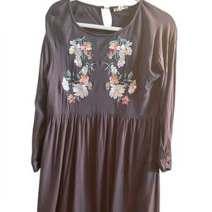 Hidden Alley Woman’s Sz Small Chocolate Brown Floral Boho Mini Dress Long Sleeve
